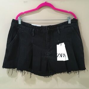 ZARA Denim black Pleated Ultra Mini Skirt size XL